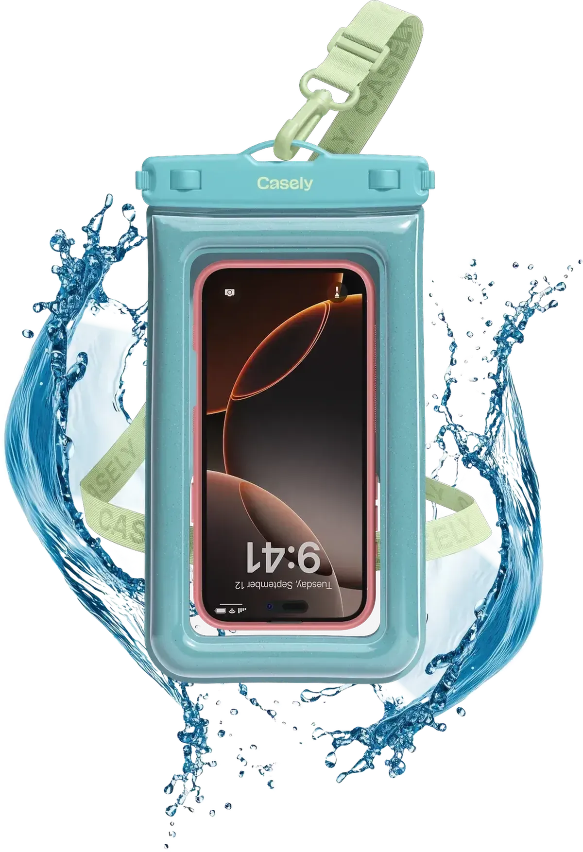 AquaBuddy | Aquamarine Ocean Blue Shimmer Waterproof Phone Pouch - Bansusa