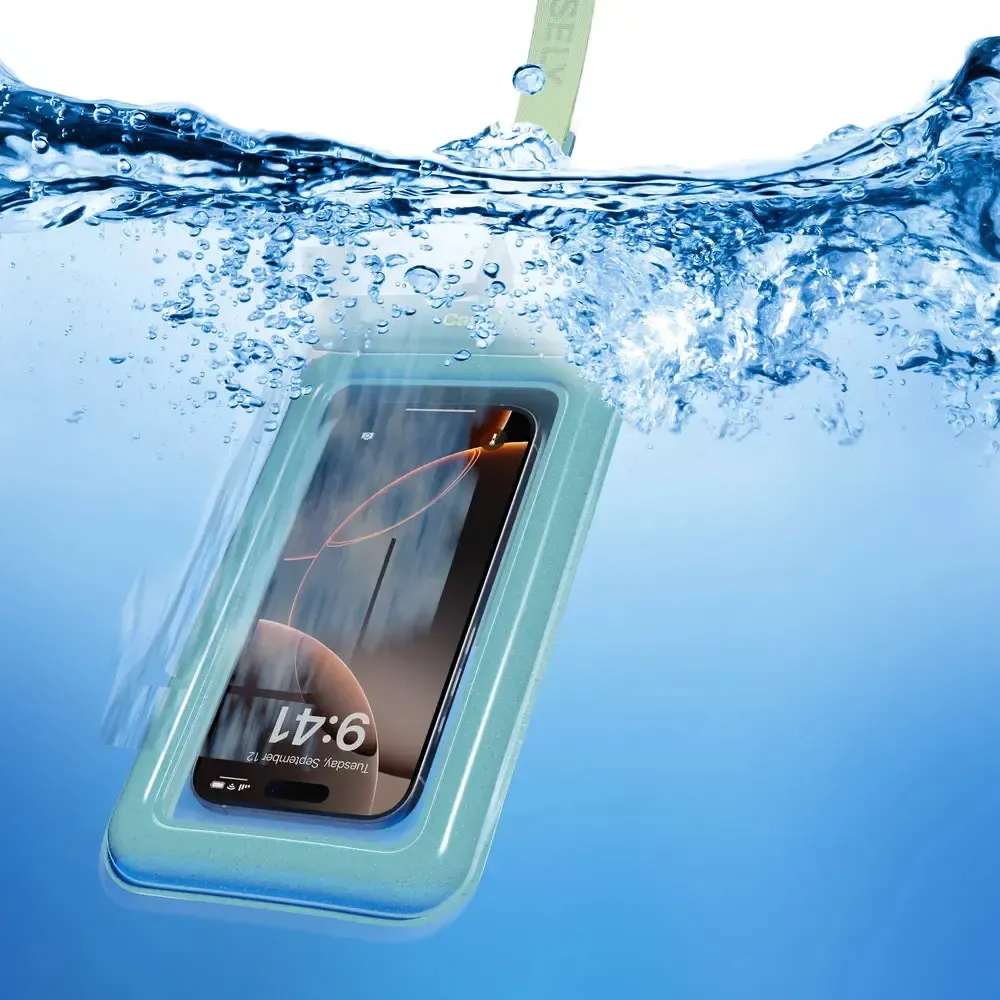 AquaBuddy | Aquamarine Ocean Blue Shimmer Waterproof Phone Pouch - Bansusa