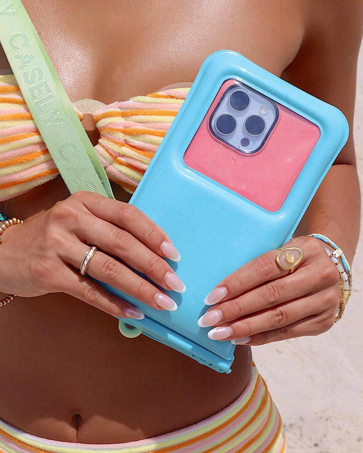 AquaBuddy | Aquamarine Ocean Blue Shimmer Waterproof Phone Pouch - Bansusa